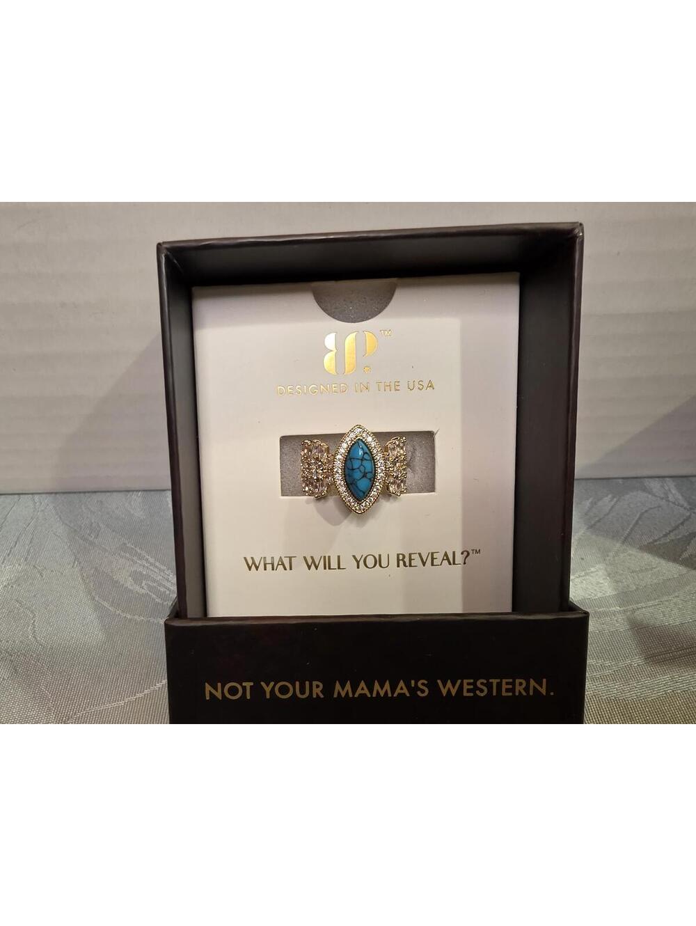 Dust & Dagger Turquoise Magnesite & Diamond Cubic Zirconia Ring Size 6
